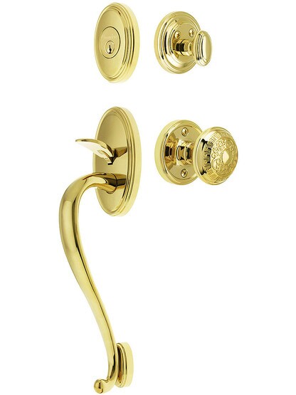 Georgetown Entry Handle Set in PVD Finish with Windsor Knob and